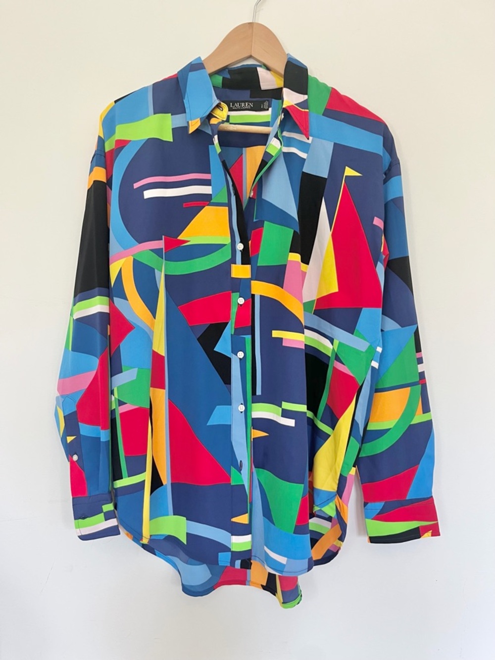 Ralph Lauren Black Label Colorful Abstract Sailboat Print Button Down Top L